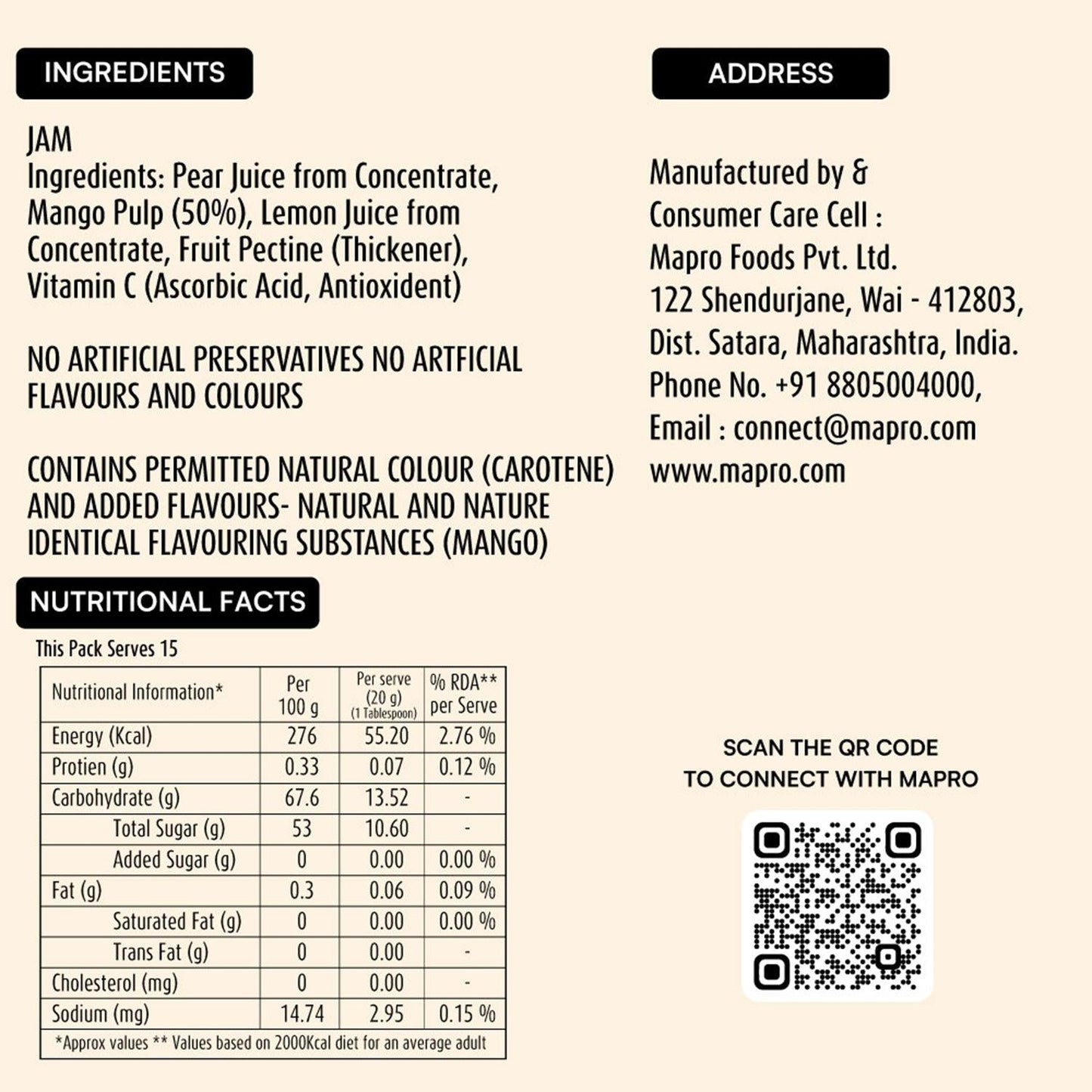 ingredients of mapro Mango Preserve