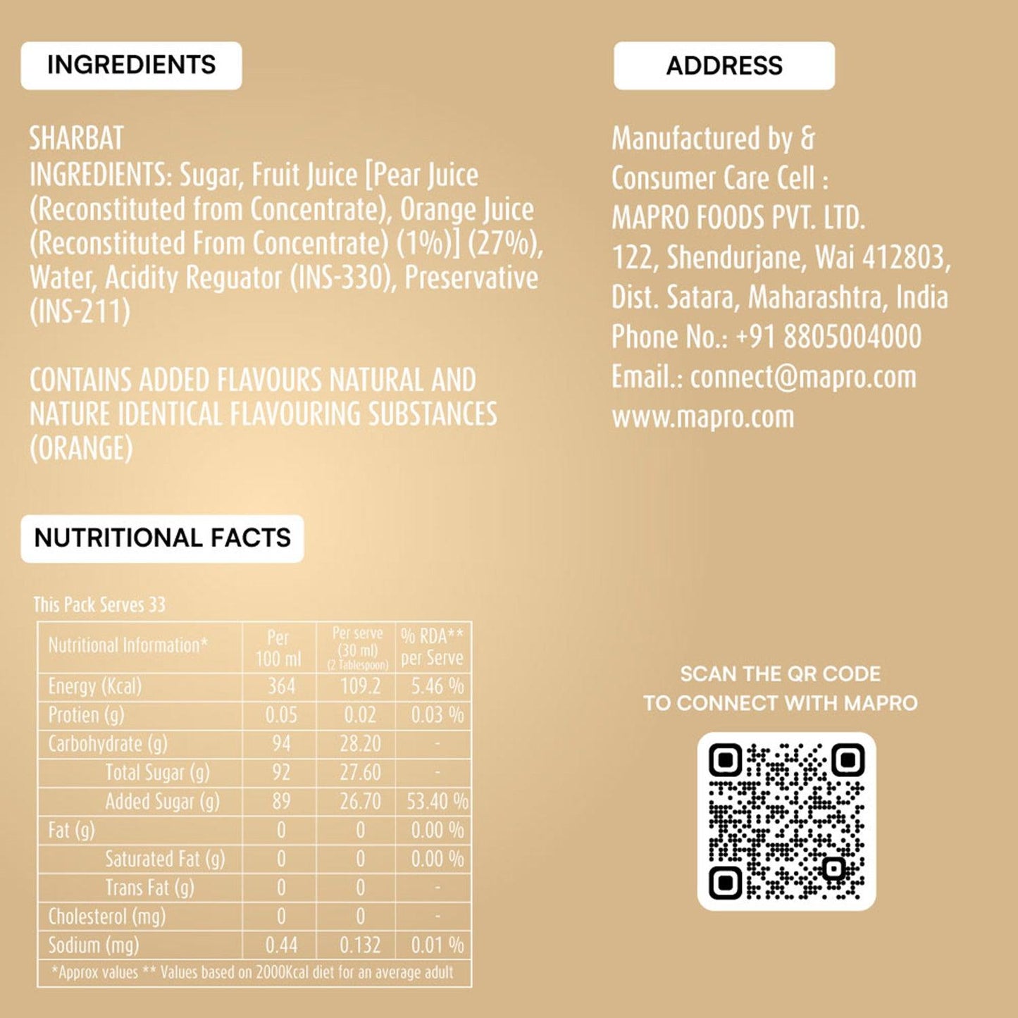 ingredients of mapro Triple Sec Syrup