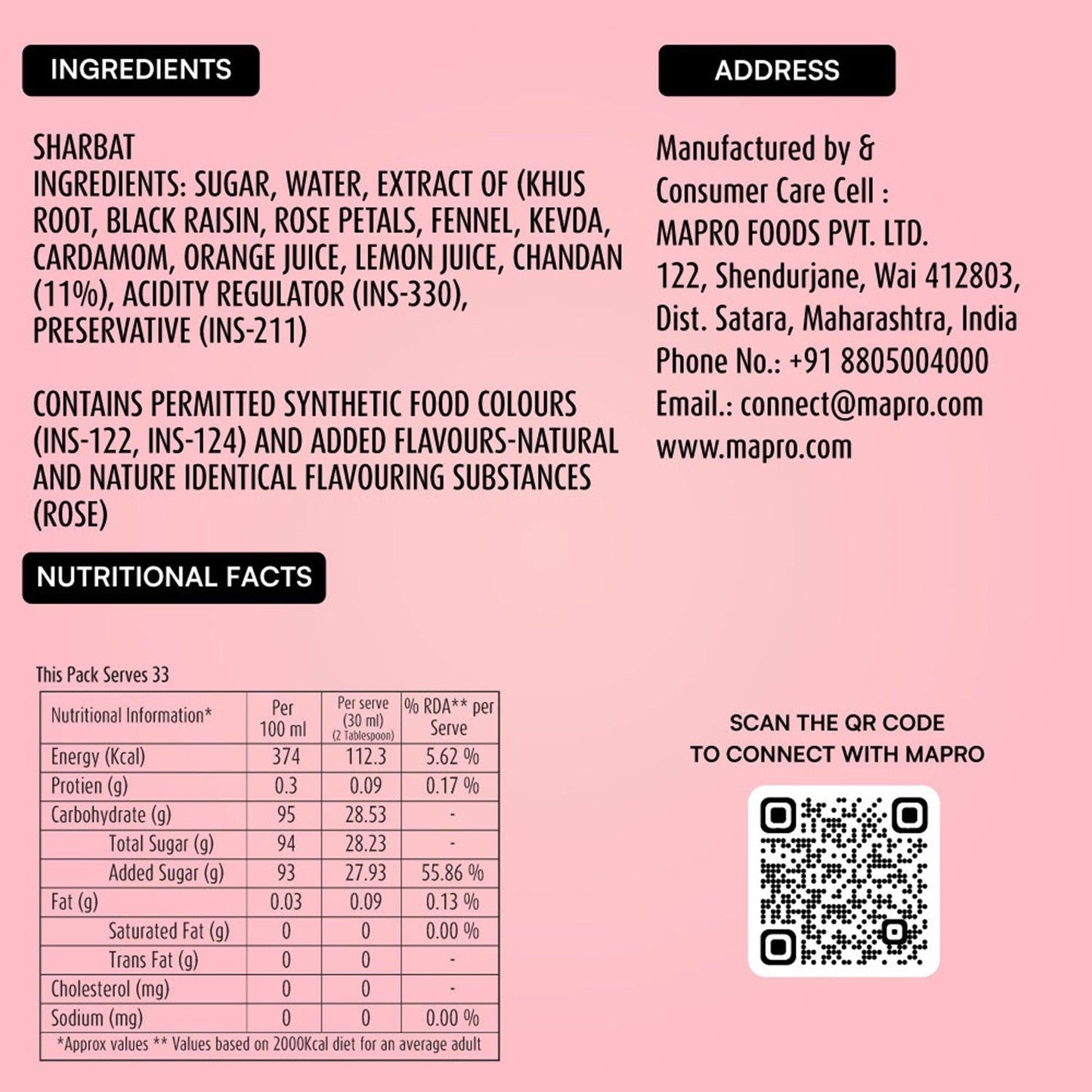 ingredients of mapro Mahakool Sharbat